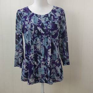 Chicos Easywear Pleated Mesh Abstract Top